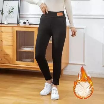 Ультра толстые кашемировые леггинсы из ягненка для женщин, новые зимние плюшевые и утолщенные эластичные теплые брюки с высокой талией L