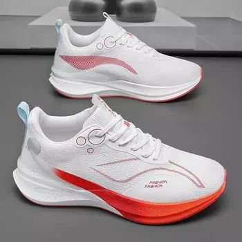 Ультрадышащие сетчатые кроссовки из углеродного волокна для мужчин и женщин с воздушной подушкой, спортивные кроссовки, комфорт, легкий вес 45 красный