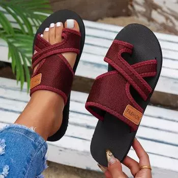 Ультралегкая подошва, большой размер, повседневные тапочки с плоским дном для женщин, легкий комплект с открытым носком, цветные пляжные тапочки для ног 36 красный