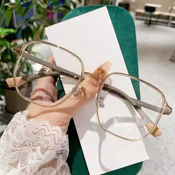 Ультралегкие анти-синий свет квадратная оправа близорукость очки для женщин расширенное чувство отбеливания свет чай большая оправа очки