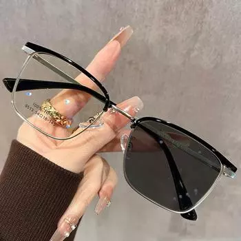 Ультралегкие фотохромные цветные очки для близорукости, деловые мужские очки с защитой от синего света, женские очки в полуоправе 0