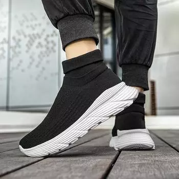 Ультралегкие кроссовки Flyknit Sock Shoes для мужчин и женщин, высокие повседневные туфли 36 чёрный