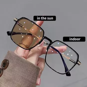 Ультралегкие квадратные похромные очки для женщин и мужчин, винтажные солнцезащитные очки с защитой от синего света, меняющие цвет чая