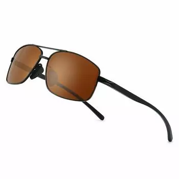 Ультралегкие квадратные поляризованные солнцезащитные очки UV400 Cut Metal Frame Frame Brown SGT458HEKC JP [SUNGAIT] Мужские (Черные линзы)