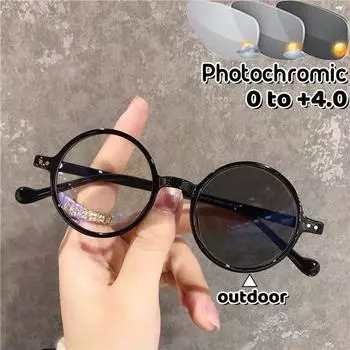 Ультралегкие очки для чтения в ретро-круглой оправе, фотохромные очки высокой четкости для пресбиопии, очки для дальнего зрения с защитой от синего света 0
