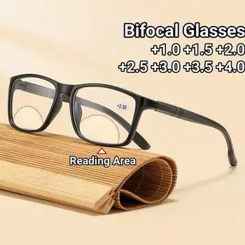 Ультралегкие очки высокой четкости для пресбиопии, куполообразные бифокальные очки для чтения для мужчин, блокирующие синий свет, защита глаз +400 чёрный