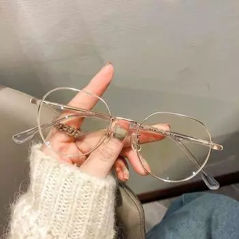 Ультралегкие золотистые многоугольные простые очки в большой оправе с художественными похудениями в стиле ретро и очками для близорукости с защитой от синего света -0.5 золотой/чёрный