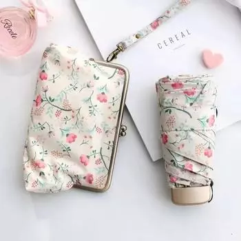 Ультралегкий мини-зонт с плоской ручкой, цветочный зонт от солнца и дождя, сумка для хранения и защиты от ультрафиолета