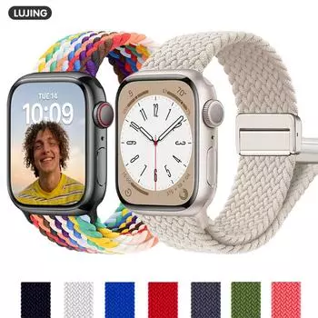 Ультрамагнитный ремешок для Apple Watch, 49 мм, 44 мм, 40 мм, 45 мм, 41 мм, 38 мм, 42 мм, плетеный браслет с одиночной петлей Correa, браслет iWatch series 9, 8, 7, 6, 5, 4, 3 SE, ремешок For 38mm 40mm 41mm чёрный