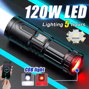 Ультрамощный светодиодный фонарик 120 Вт, масштабируемый фонарик, перезаряжаемая лампа, двойной светильник, портативный фонарик, водонепроницаемый фонарик A-Type-C