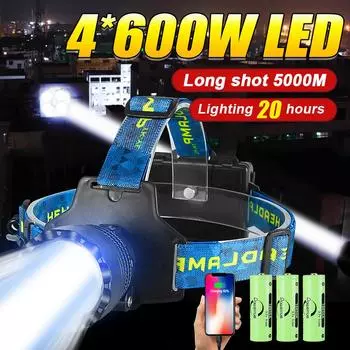 Ультрамощный светодиодный налобный фонарь 4*600 Вт, супер яркий налобный фонарь с дальним радиусом действия, перезаряжаемый через USB, налобный фонарь для рыбалки и охоты D-XPG+COBbuilt-in battery
