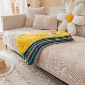 Ультрамягкая плюшевая однотонная диванная подушка, зимняя утолщенная нескользящая нескользящая вышивка для четырех сезонов, универсальный скандинавский светильник, роскошный чехол для дивана 70*70cm