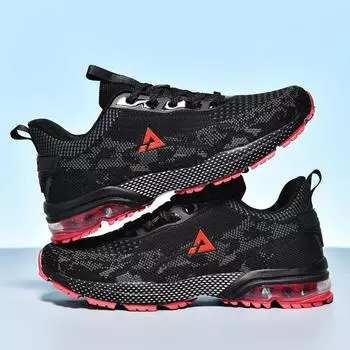 Ультрамягкие и дышащие мужские удобные кроссовки на шнуровке 39 чёрный/красный