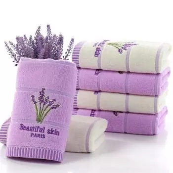 Ультрамягкое полотенце из чистого хлопка с вышитым узором лаванды, универсальное для вытирания лица, рук и волос 1pcs белый