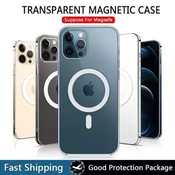 Ультрапрозрачный чехол Magsafing с магнитным кругом для IPhone 12 11 13 Pro Max Mini XS XR X 8 Plus 2 SE I Phone 10 Macsafe Cover For iPhone 12 Mini