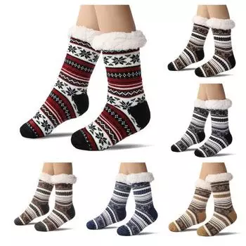 Ультратолстые кашемировые носки-тапочки, зимние теплые пушистые домашние носки с нескользящими силиконовыми накладками для женщин и мужчин 40-45