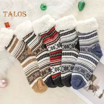 Ультратолстые кашемировые носки-тапочки, зимние теплые пушистые домашние носки с нескользящими силиконовыми накладками для женщин и мужчин 40-45 чёрный/кофейный