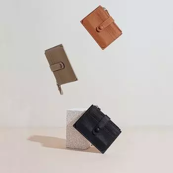 Ультратонкая кожаная сумка для карт, многосекционный кошелек для монет на молнии, мини-сумка для денег, простая сумка для карт из высококачественной кожи для поездок на работу чёрный