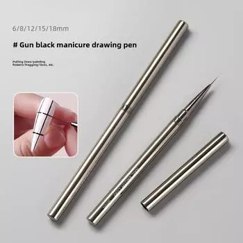 Ультратонкая ручка для дизайна ногтей: Черный металлический держатель, длинный контур и инструмент для окрашивания цветов с колпачком