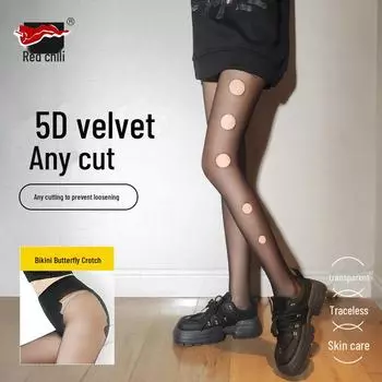 Ультратонкие бархатные чулки Red Pepper плотностью 5D с износостойкой вставкой «бабочка» и произвольным кроем. One Size