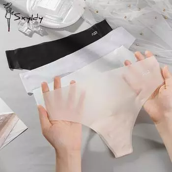 Ультратонкие бесшовные трусики-стринги, летнее тонкое быстросохнущее нижнее белье со средней посадкой из ледяного шелка M белый