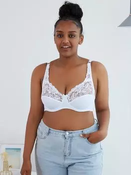 Ультратонкие бюстгальтеры больших размеров для женщин, однотонный сексуальный кружевной ажурный дышащий бюстгальтер 75D белый