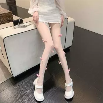 Ультратонкие колготки с бантом Лолита, колготки женские, чулки, милые женские колготки с бантом, вечеринка чёрный