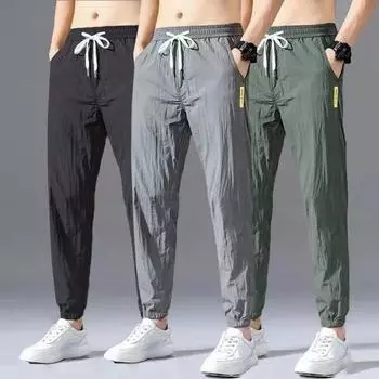 Ультратонкие летние повседневные брюки для мужчин, спортивные модные удобные свободные крутые брюки для бега больших размеров M чёрный