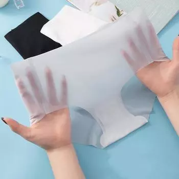 Ультратонкие летние трусы без следов для женщин, бесшовные трусы больших размеров из ледяного шелка, женские мягкие трусы M