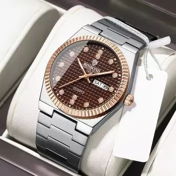 Ультратонкие новые мужские часы Night Light Fashion Trend Водонепроницаемые деловые часы с бриллиантами Роскошные кварцевые часы белый/синий