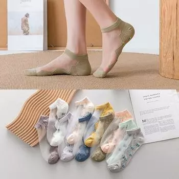 Ультратонкие прозрачные красивые эластичные короткие носки с кружевом и кристаллами one size