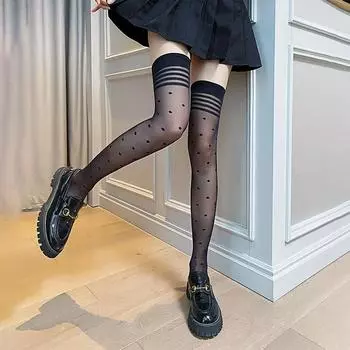 Ультратонкие прозрачные нейлоновые длинные носки, женские чулки JK Лолита до бедра, гольфы в японском стиле в горошек