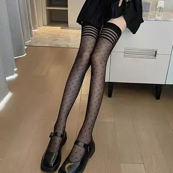 Ультратонкие прозрачные нейлоновые длинные носки, женские чулки JK Лолита до бедра, гольфы в японском стиле в горошек