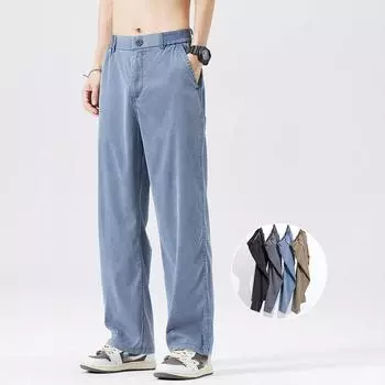 Ультратонкие широкие брюки мужские из дышащей ткани лиоцелл мягкие прямые повседневные брюки свободные простые мужские спортивные брюки XXXXXL синий