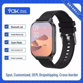 Ультратонкие смарт-часы YW03: HD-дисплей, звонки по Bluetooth, мониторинг артериального давления, частоты сердечных сокращений и уровня кислорода в крови, спортивные функции. чёрный