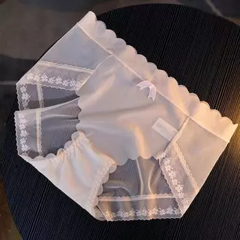 Ультратонкие трусики из ледяного шелка, женское нижнее белье, средняя талия, шелковый шелк шелковицы, антибактериальный промежность, удобные треугольные трусики из бесследной сетки M чёрный