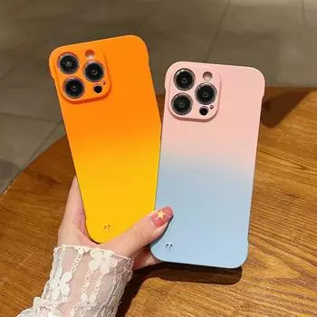 Ультратонкий безрамочный градиентный двухцветный чехол для iPhone 16 15 Plus 14 13 Pro Max 12 11 Samsung S23 S22 Ultra Plus противоударный чехол для ПК iPhone 14 розовый/синий