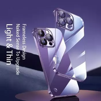 Ультратонкий безрамочный кристально чистый чехол с гальваническим покрытием для iPhone 14 13 12 Pro Max Plus, тонкий жесткий ПК, прозрачная стеклянная крышка объектива For iPhone 12 чёрный