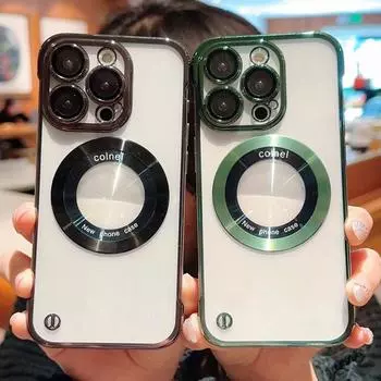 Ультратонкий безрамочный прозрачный чехол для телефона Iphone 14 13 12 Pro Max 14 Plus 14pro, защитный чехол для объектива, магнитный чехол для беспроводной зарядки For iPhone 13