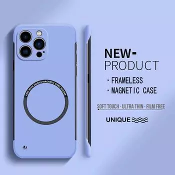 Ультратонкий безрамочный жесткий магнитный чехол для телефона Magsafe для IPhone 15 14 13 12 11 Pro Max Plus 15Pro 14Pro Matte Mac Safe Cover for iPhone 13 Pro оранжевый