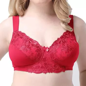 Ультратонкий бюстгальтер больших размеров красного цвета без ободков с полной чашкой 90D красный
