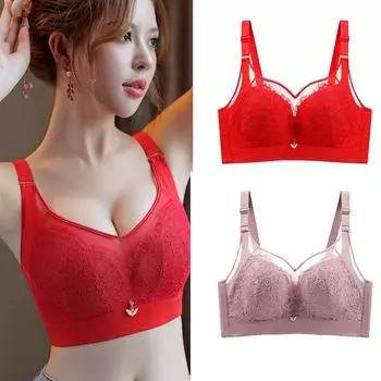 Ультратонкий бюстгальтер большого размера с регулировкой, собранная грудь, корректирующий антипровисающий бюстгальтер 34/75C красный