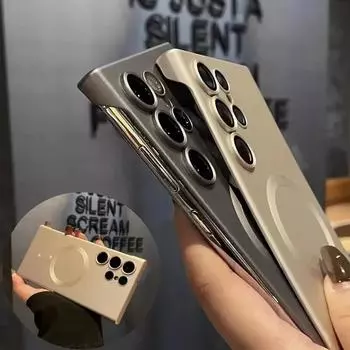 Ультратонкий чехол без полей для Samsung S24 Ультра беспроводной зарядный чехол Magsafe для Samsung Galaxy S23 Ультратвердые тонкие чехлы For Samsung S24Ultra чёрный