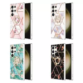 Ультратонкий чехол для телефона IMD с кольцом-держателем и золотистой окантовкой и мраморным цветком для Samsung Galaxy S20, S21, S22, S23, S24, A11, A13, A14, A23, A34, A54, A53, A73, A33... Samsung Galaxy A71 5G белый