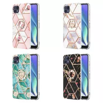 Ультратонкий чехол для телефона IMD с золотой каймой и сеткой из мрамора и цветов для Motorola Moto E20, E30, E40, G31, G41, G50, G51, G71, G10, G20, G30, G40, G60... Moto G Stylus (2021) белый