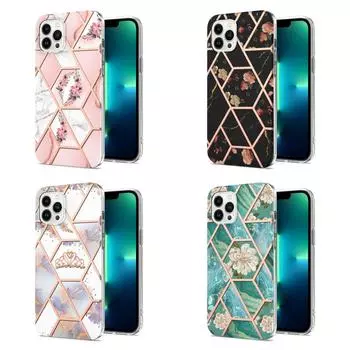 Ультратонкий чехол для телефона IMD с золотой каймой и мраморным цветком для iPhone 12 12ProMax 11ProMax XSMax XR XS iPhone 7 8 SE iPhone 13 14 15 iPhone 15 Plus белый