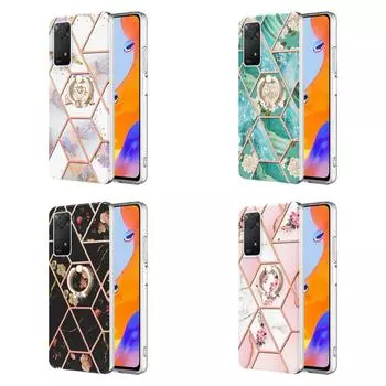 Ультратонкий чехол для телефона Ring Bracket Golden Border Grid Marble Flower IMD для Xiaomi Redmi Note 11S, Note 12 Pro 4G, Xiaomi 11T, Redmi 10, Poco X3 NFC... Xiaomi Mi 10 Lite 5G белый