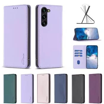 Ультратонкий чехол-кошелек из искусственной кожи с однотонным узором и отделениями для карт для Samsung Galaxy S20, S21, S22, S23, S24, A13, A14, A15, A52, A53, A24, A42, A31, M34... Samsung Galaxy S20 FE чёрный