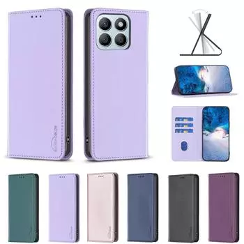 Ультратонкий чехол-кошелек из искусственной кожи с однотонным узором и отделениями для карт для Honor 100, Honor 200 Lite, X9b, X8b, X7b, X7a, X6a, Honor 90,90 Lite, X50i... Honor 90 Pro чёрный