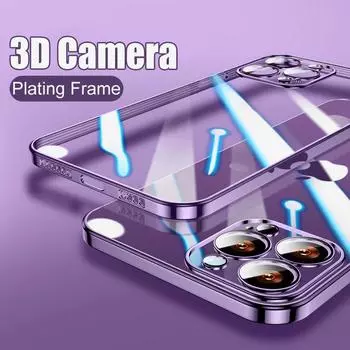 Ультратонкий чехол Luxyry с квадратной рамкой и прозрачным покрытием для Iphone 14 13 12 Mini 11 Pro Max X Xs Xr Se 7 8 Plus, мягкая обложка со стеклом For SE 2020-SE 2022 фиолетовый